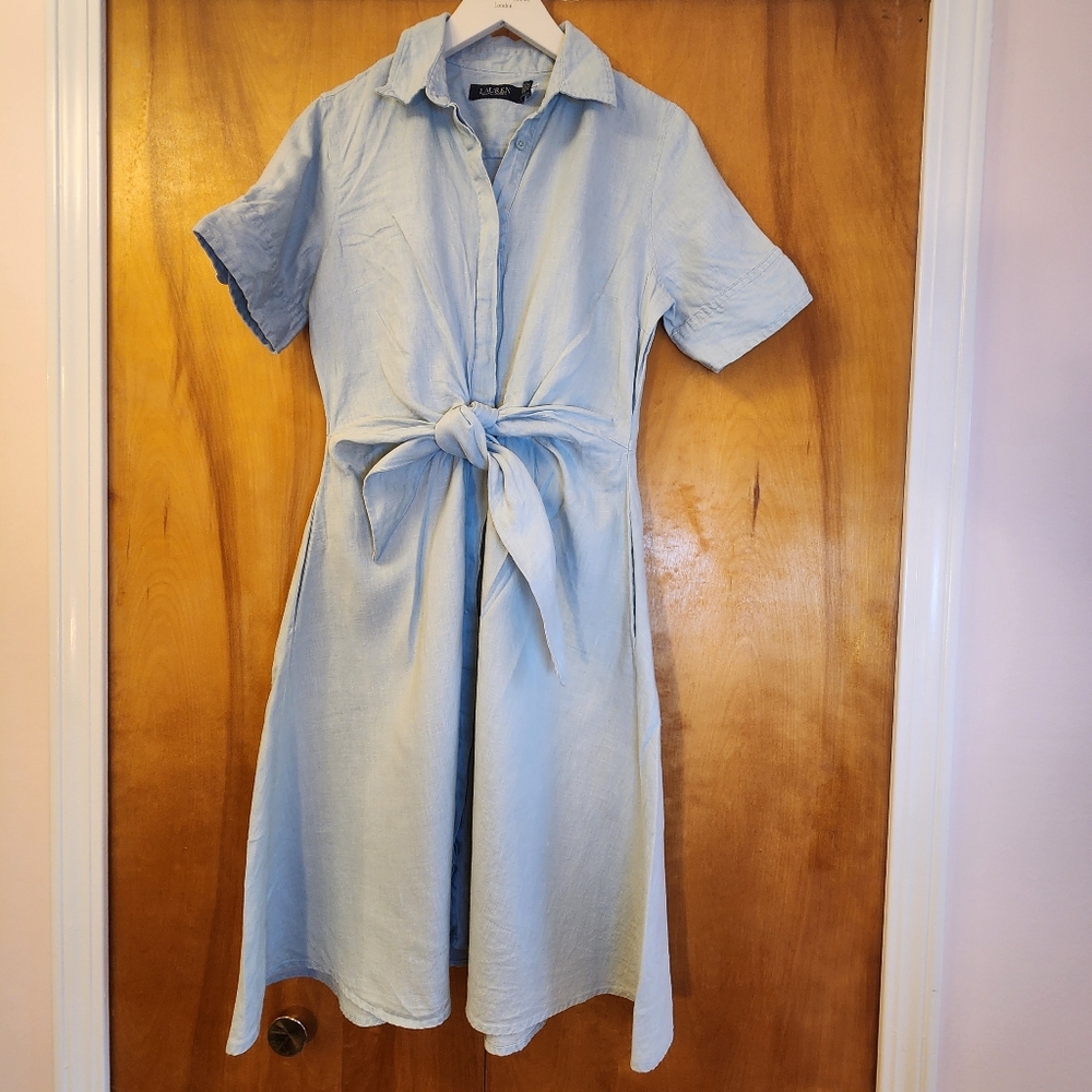 Lauren Ralph Lauren Women's Wakana Dress in Light Blue Linen, Size 2, $185 - Picture 5 of 16